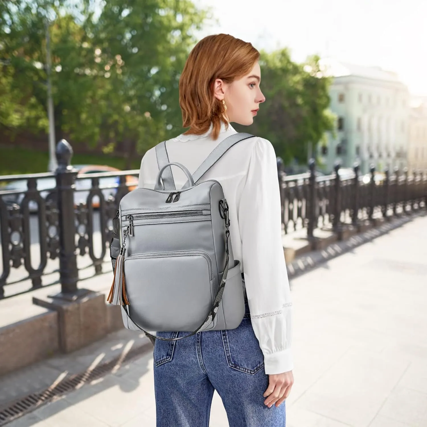 OPAGE Backpack Purse for Women Leather Fashion Designer Tassel Backpack Purse Ladies Shoulder Bag Travel Backpack Bag