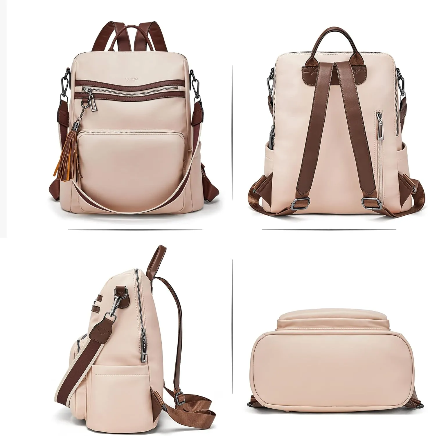 OPAGE Leather Backpack Purse for Women Fashion Tassel Ladies Shoulder Bags Designer Large Backpack Travel Bag