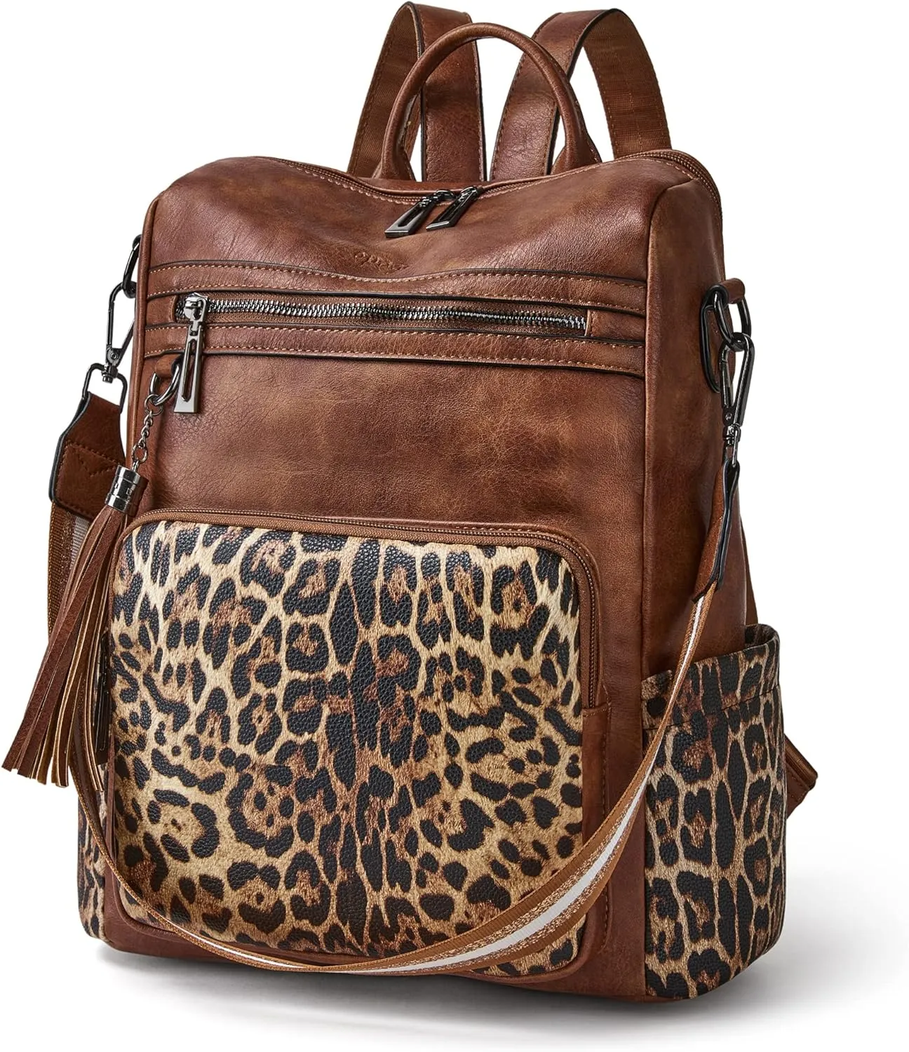 OPAGE Leather Backpack Purse for Women Fashion Tassel Ladies Shoulder Bags Designer Large Backpack Travel Bag