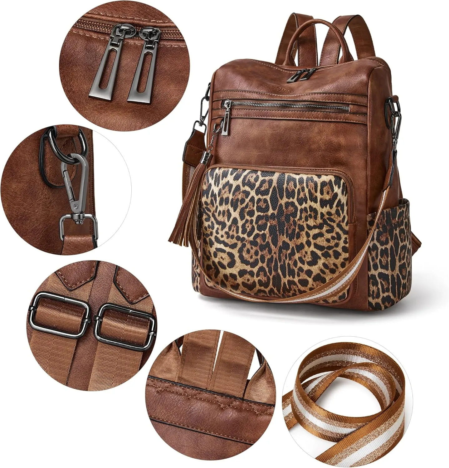 OPAGE Leather Backpack Purse for Women Fashion Tassel Ladies Shoulder Bags Designer Large Backpack Travel Bag