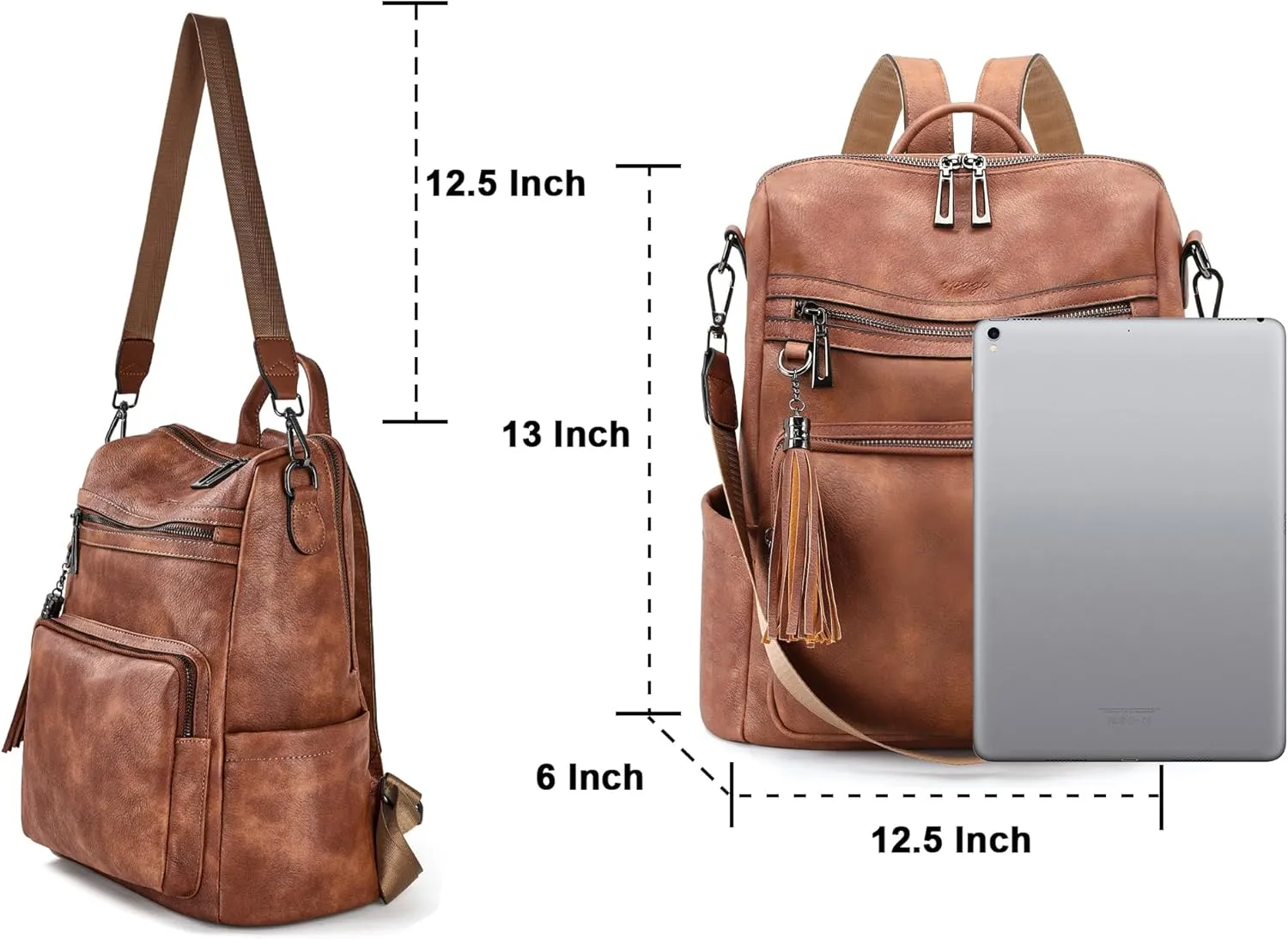 OPAGE Leather Backpack Purse for Women Fashion Tassel Ladies Shoulder Bags Designer Large Backpack Travel Bag