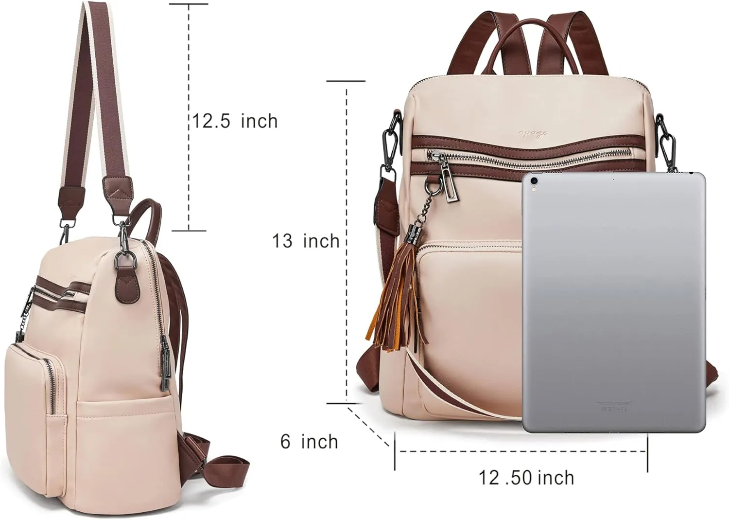 OPAGE Leather Backpack Purse for Women Fashion Tassel Ladies Shoulder Bags Designer Large Backpack Travel Bag