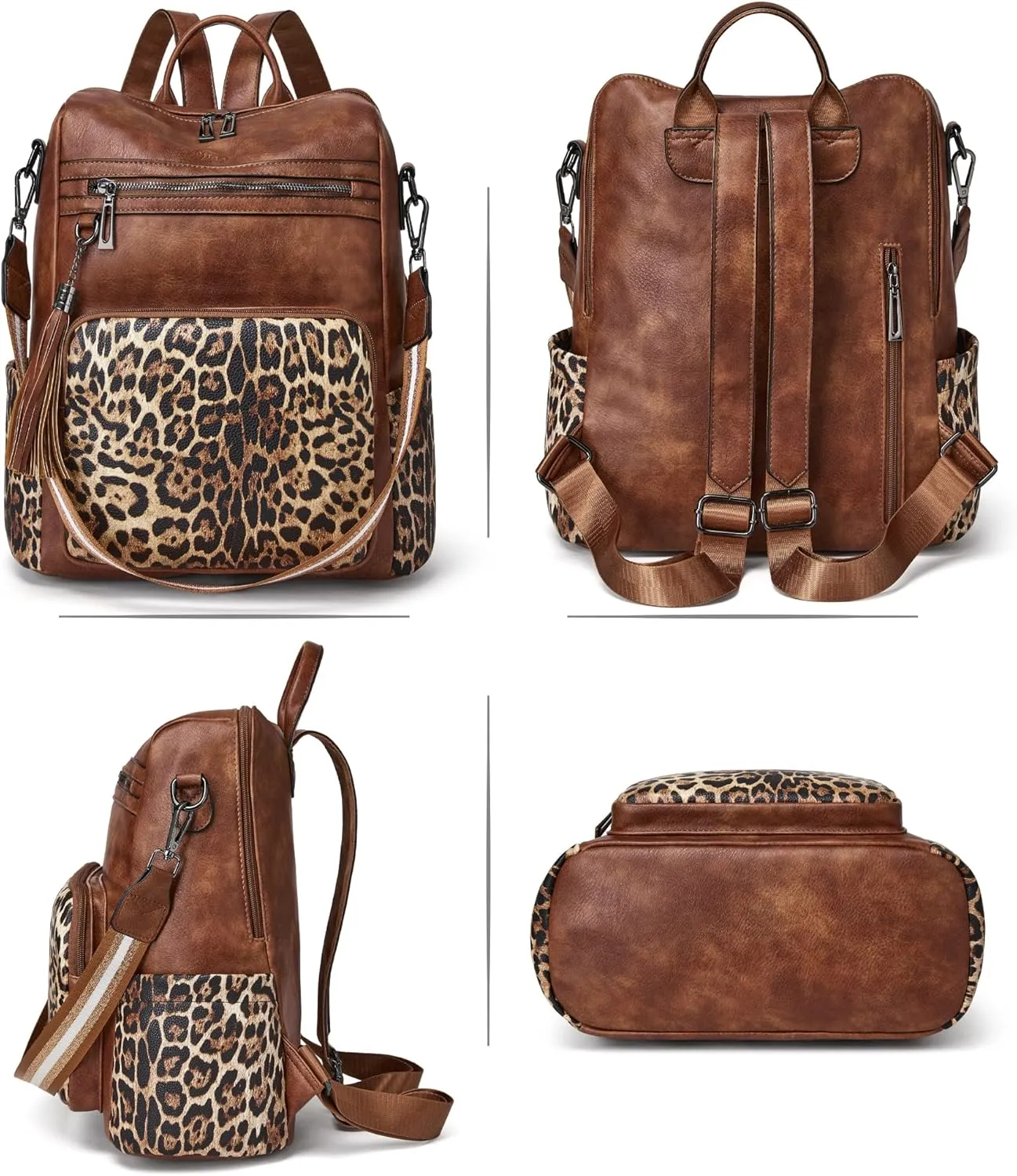 OPAGE Leather Backpack Purse for Women Fashion Tassel Ladies Shoulder Bags Designer Large Backpack Travel Bag