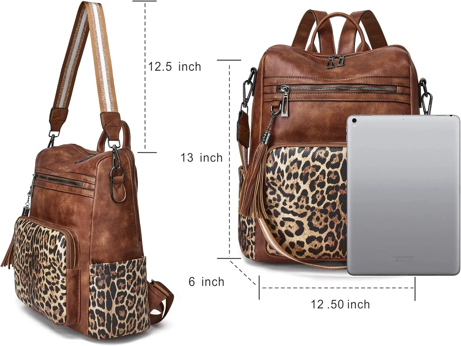 OPAGE Leather Backpack Purse for Women Fashion Tassel Ladies Shoulder Bags Designer Large Backpack Travel Bag