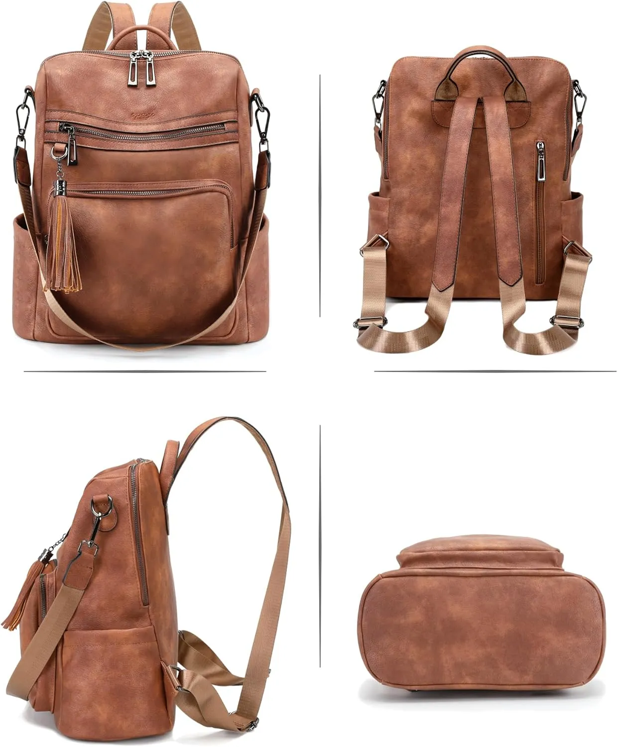 OPAGE Leather Backpack Purse for Women Fashion Tassel Ladies Shoulder Bags Designer Large Backpack Travel Bag