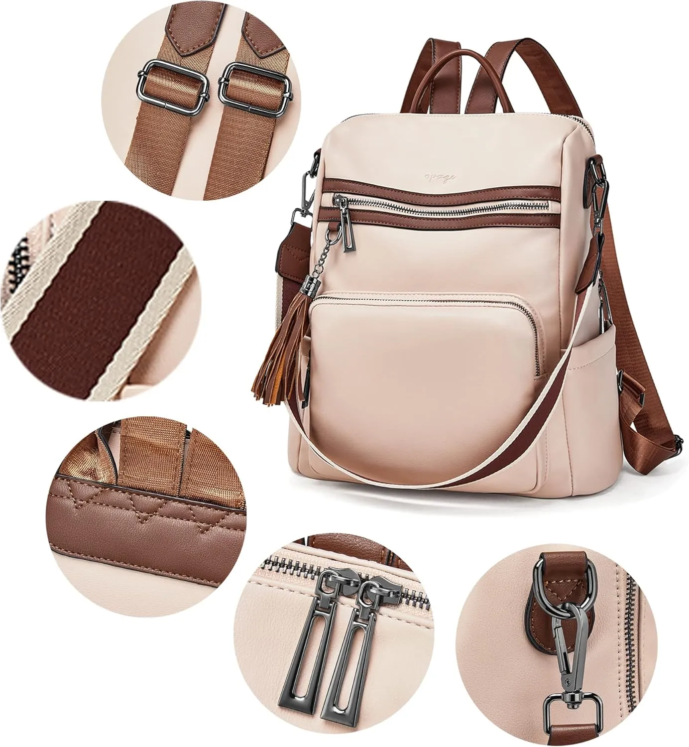 OPAGE Leather Backpack Purse for Women Fashion Tassel Ladies Shoulder Bags Designer Large Backpack Travel Bag