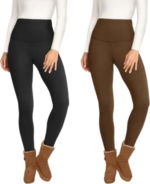 Opuntia 2 Pack Fleece Lined High Waisted Leggings for Women - Warm Winter Pants Tummy Control Yoga Hiking Running Tights