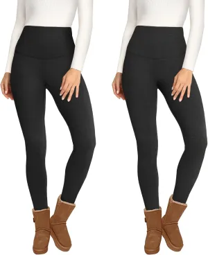 Opuntia 2 Pack Fleece Lined High Waisted Leggings for Women - Warm Winter Pants Tummy Control Yoga Hiking Running Tights