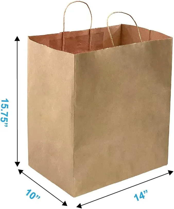 orange river 50 Count 14" L x 10" W(gusset) x 15.75" H Large Ultra Wide Brown Kraft Paper Bags with Twisted Handle, Perfect Solution for Restaurant Takeouts, Parties, Baby Shower, Shopping