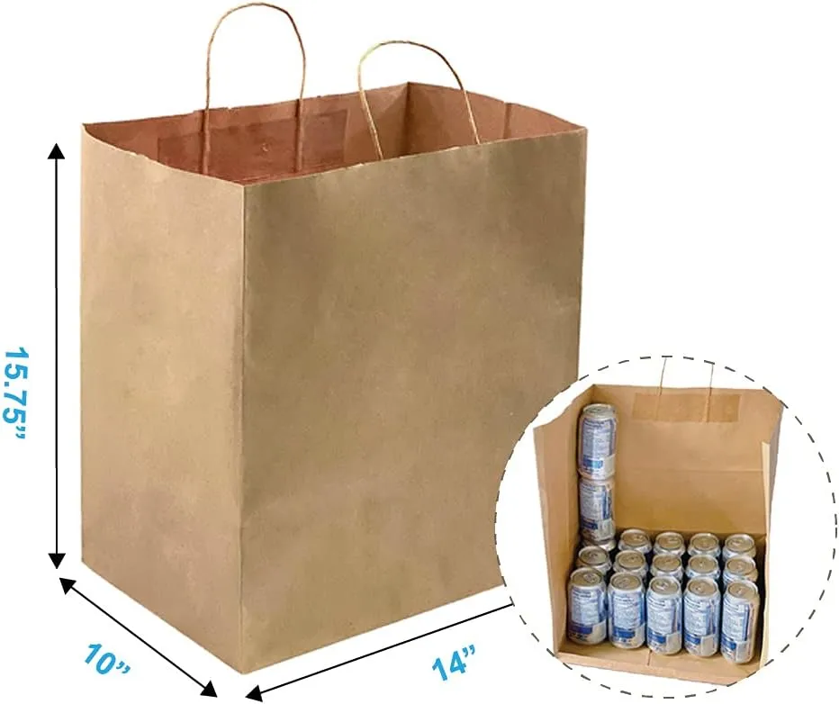orange river 50 Count 14" L x 10" W(gusset) x 15.75" H Large Ultra Wide Brown Kraft Paper Bags with Twisted Handle, Perfect Solution for Restaurant Takeouts, Parties, Baby Shower, Shopping
