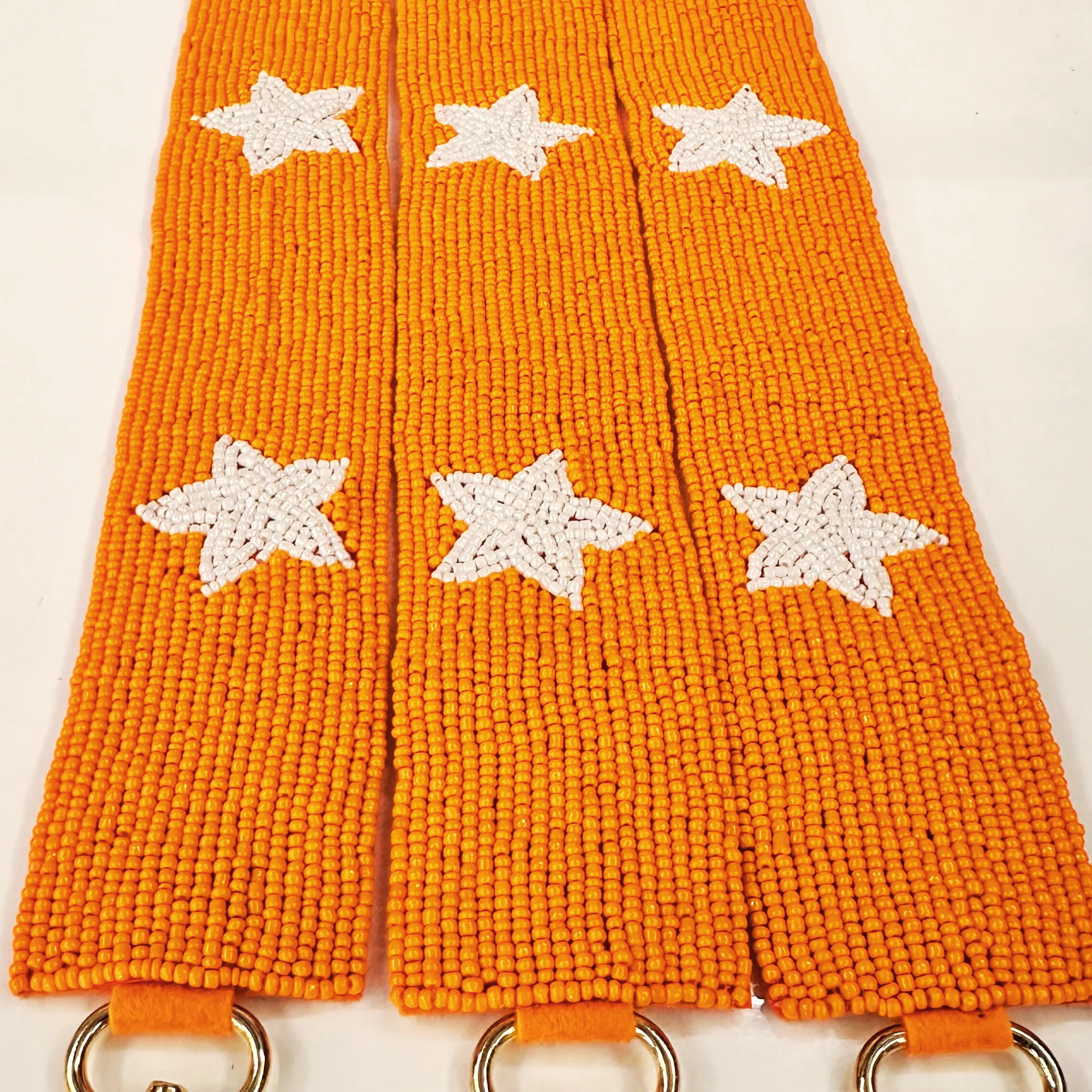 Orange with White Stars Beaded Purse Strap