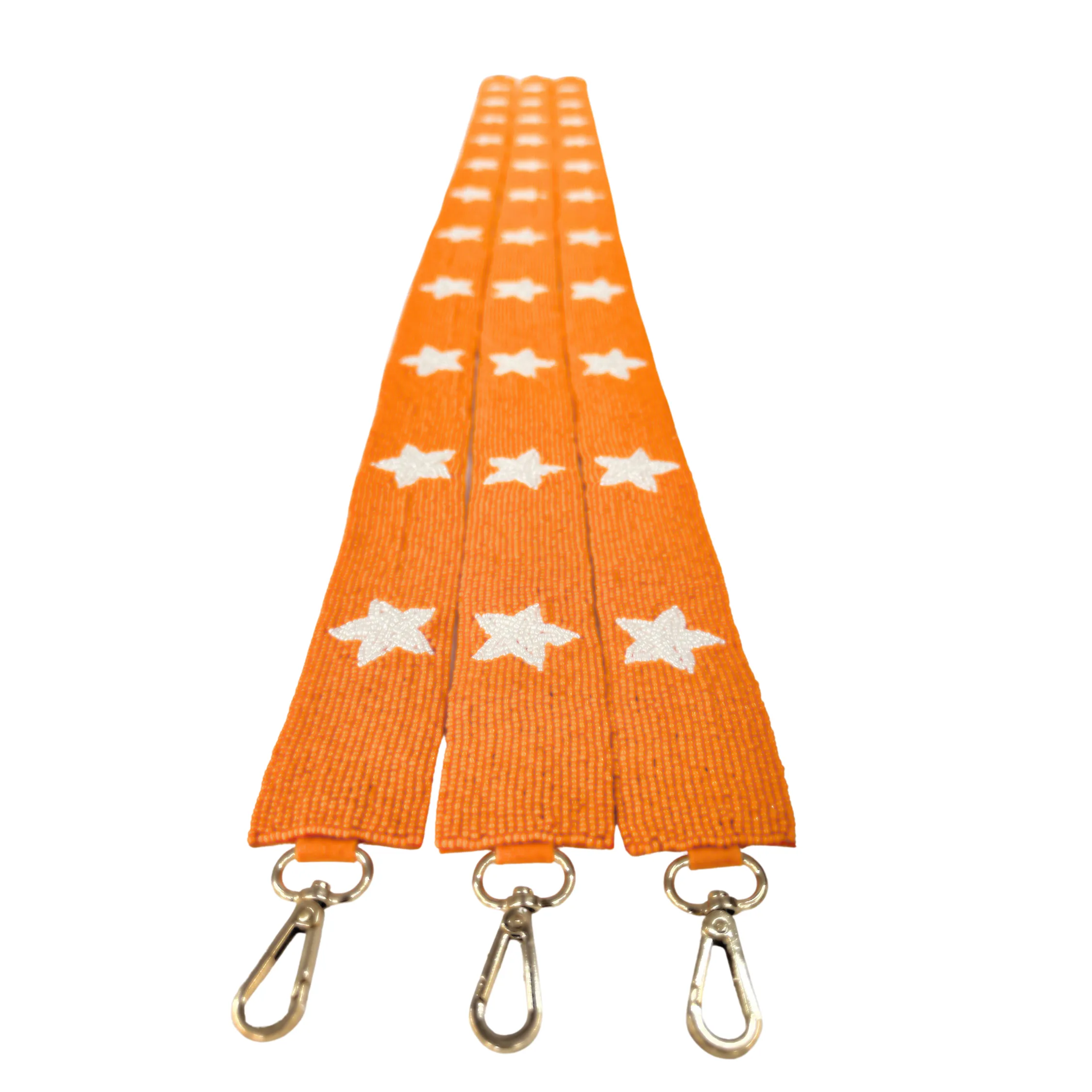 Orange with White Stars Beaded Purse Strap