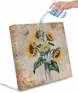 Outdoor Waterproof Cushion Covers Retro Farm Sunflowers Replacement Stretch Seat Slipcover for Patio, Old Vintage Floral Butterfly Chair Couch Sofa Covers Furniture Protector Set of 2,20x18IN