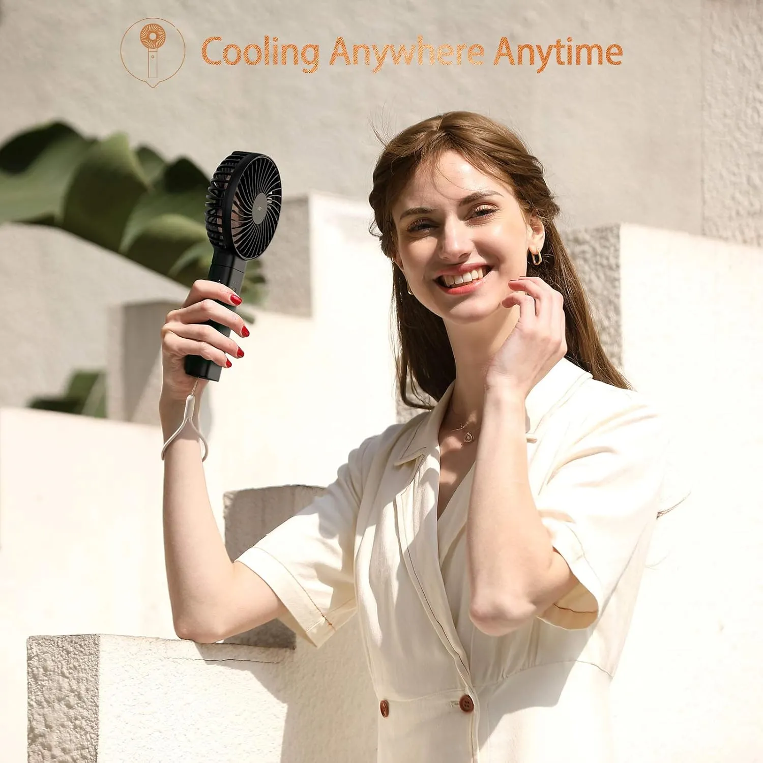 OUTXE Portable Handheld Fan 5000mAh USB Desk Fan Person 4 Speed Settings for Outdoor Travel (Black,with Neck Lanyard)