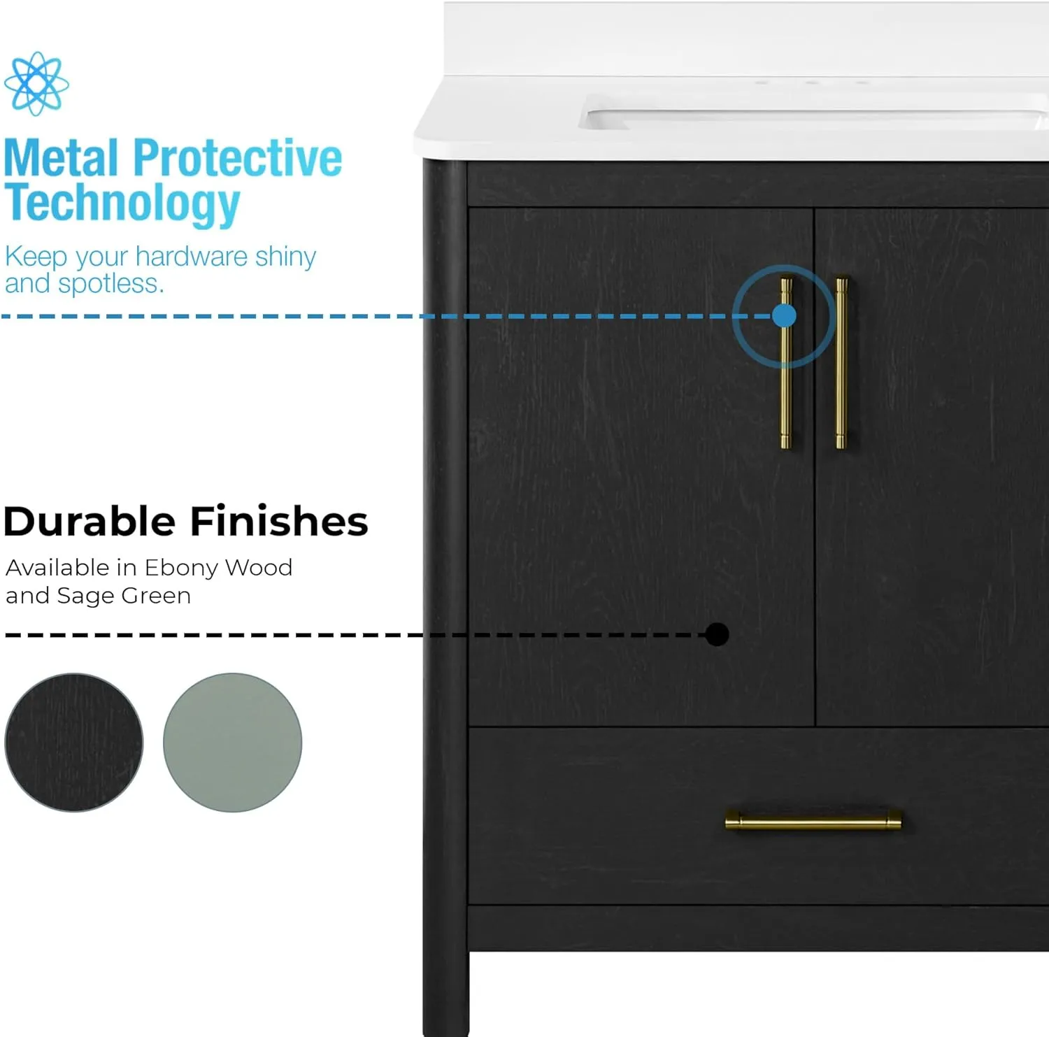 OVE Decors REN Selections Hobart 30 in. Ebony Wood Freestanding Bathroom Vanity with Single Sink, Engineered Marble Countertop and Backsplash Included