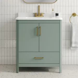 OVE Decors REN Selections Hobart 30 in. Sage Green Freestanding Bathroom Vanity with Single Sink, Engineered Marble Countertop and Backsplash Included