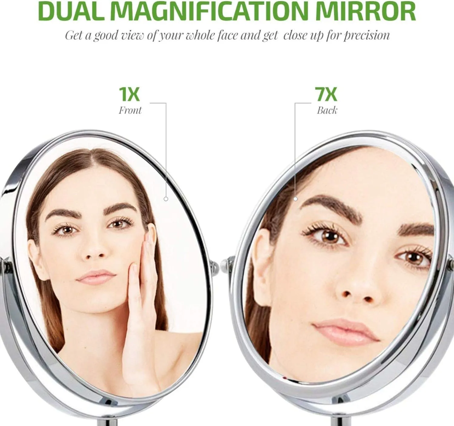 OVENTE 7'' Tabletop Makeup Mirror with 1X/7X Magnification, 360° Swivel Design and Double-Sided Free-Standing Vanity Mirror Perfect for Dresser, Bedroom and Office Desk, Polished Chrome MNLCT70CH1X7X