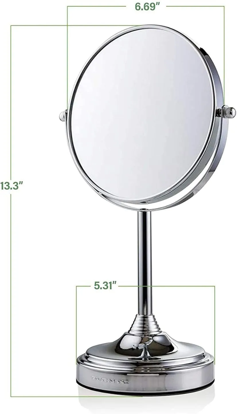 OVENTE 7'' Tabletop Makeup Mirror with 1X/7X Magnification, 360° Swivel Design and Double-Sided Free-Standing Vanity Mirror Perfect for Dresser, Bedroom and Office Desk, Polished Chrome MNLCT70CH1X7X
