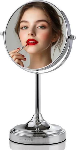 OVENTE 7'' Tabletop Makeup Mirror with 1X/7X Magnification, 360° Swivel Design and Double-Sided Free-Standing Vanity Mirror Perfect for Dresser, Bedroom and Office Desk, Polished Chrome MNLCT70CH1X7X