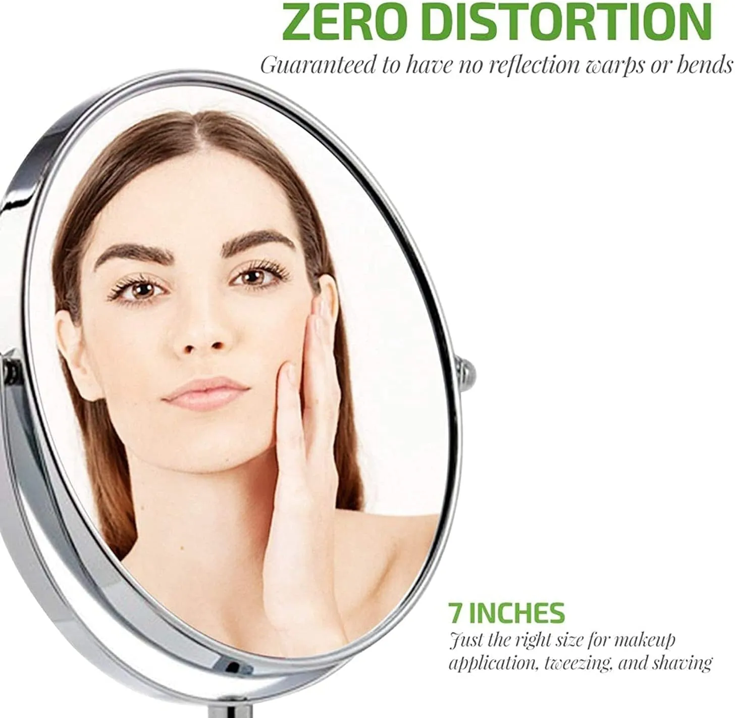 OVENTE 7'' Tabletop Makeup Mirror with 1X/7X Magnification, 360° Swivel Design and Double-Sided Free-Standing Vanity Mirror Perfect for Dresser, Bedroom and Office Desk, Polished Chrome MNLCT70CH1X7X