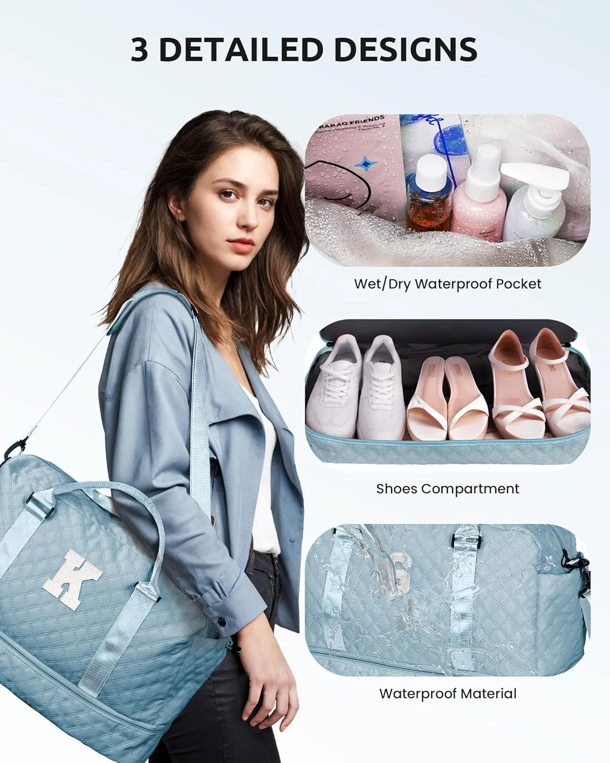 Overnight Bags for Women, Personalized Weekender Bag, Monogram Travel Bag for Women with Trolley Sleeve & Wet Pocket, Letter Travel Bag with Makeup Bag, Gift for Her(Letter D)