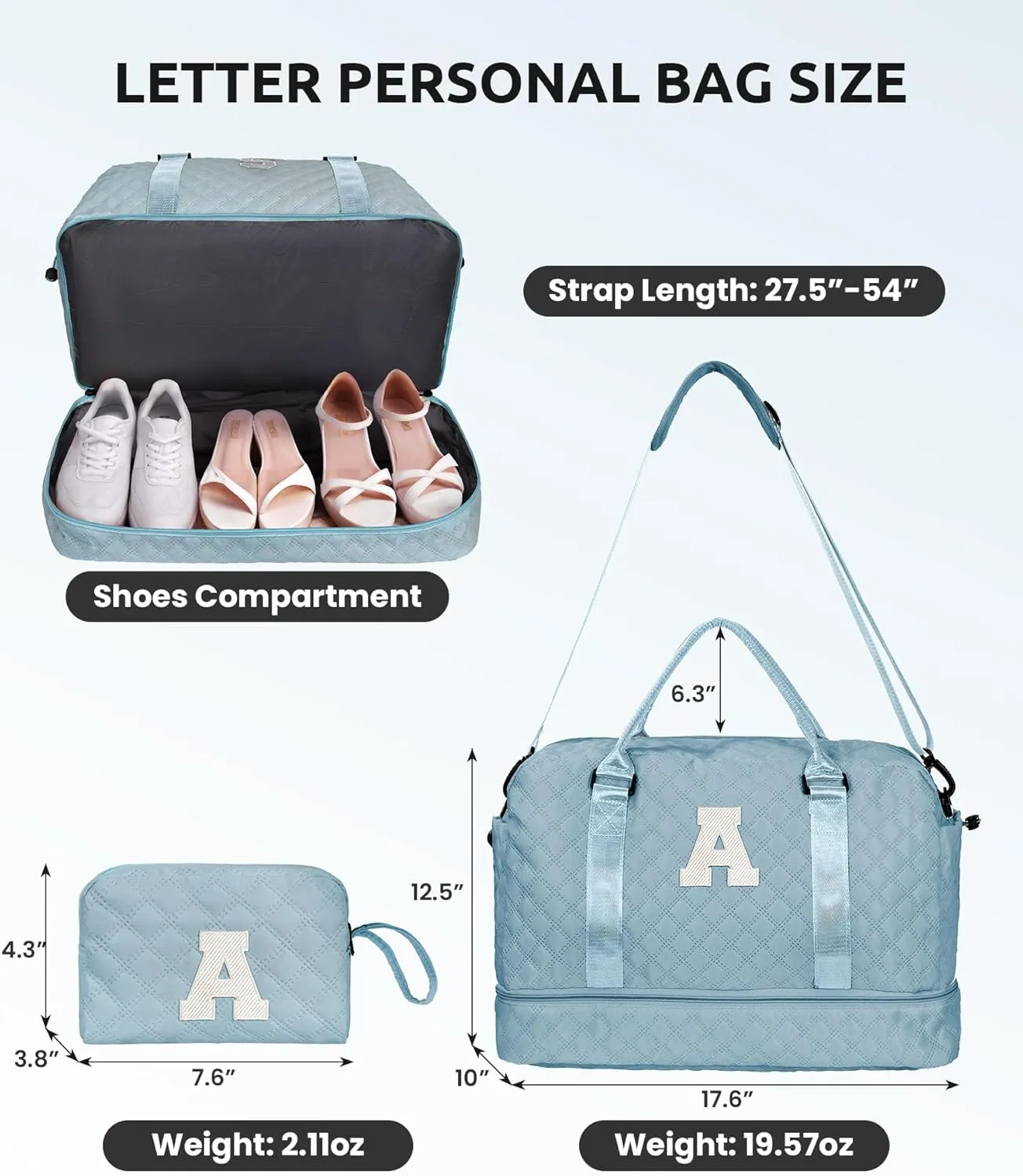 Overnight Bags for Women, Personalized Weekender Bag, Monogram Travel Bag for Women with Trolley Sleeve & Wet Pocket, Letter Travel Bag with Makeup Bag, Gift for Her(Letter D)