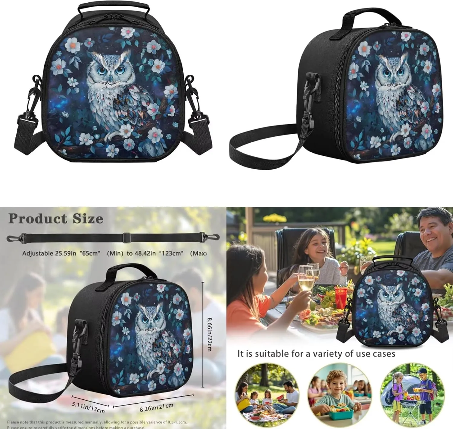 Owl Book Bags for Teenage Girls Middle School Cute Backpack with Lunch Bag and Pencil Case Casual 17 Inch Daypack with Adjustable Straps for Camping Picnic Travel