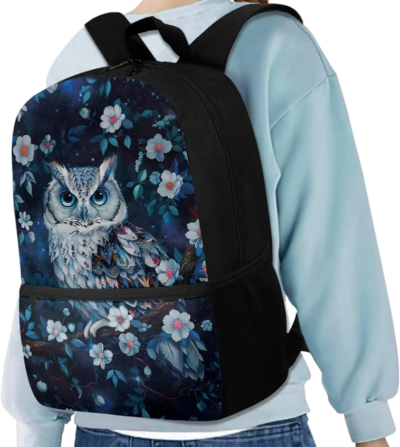 Owl Book Bags for Teenage Girls Middle School Cute Backpack with Lunch Bag and Pencil Case Casual 17 Inch Daypack with Adjustable Straps for Camping Picnic Travel