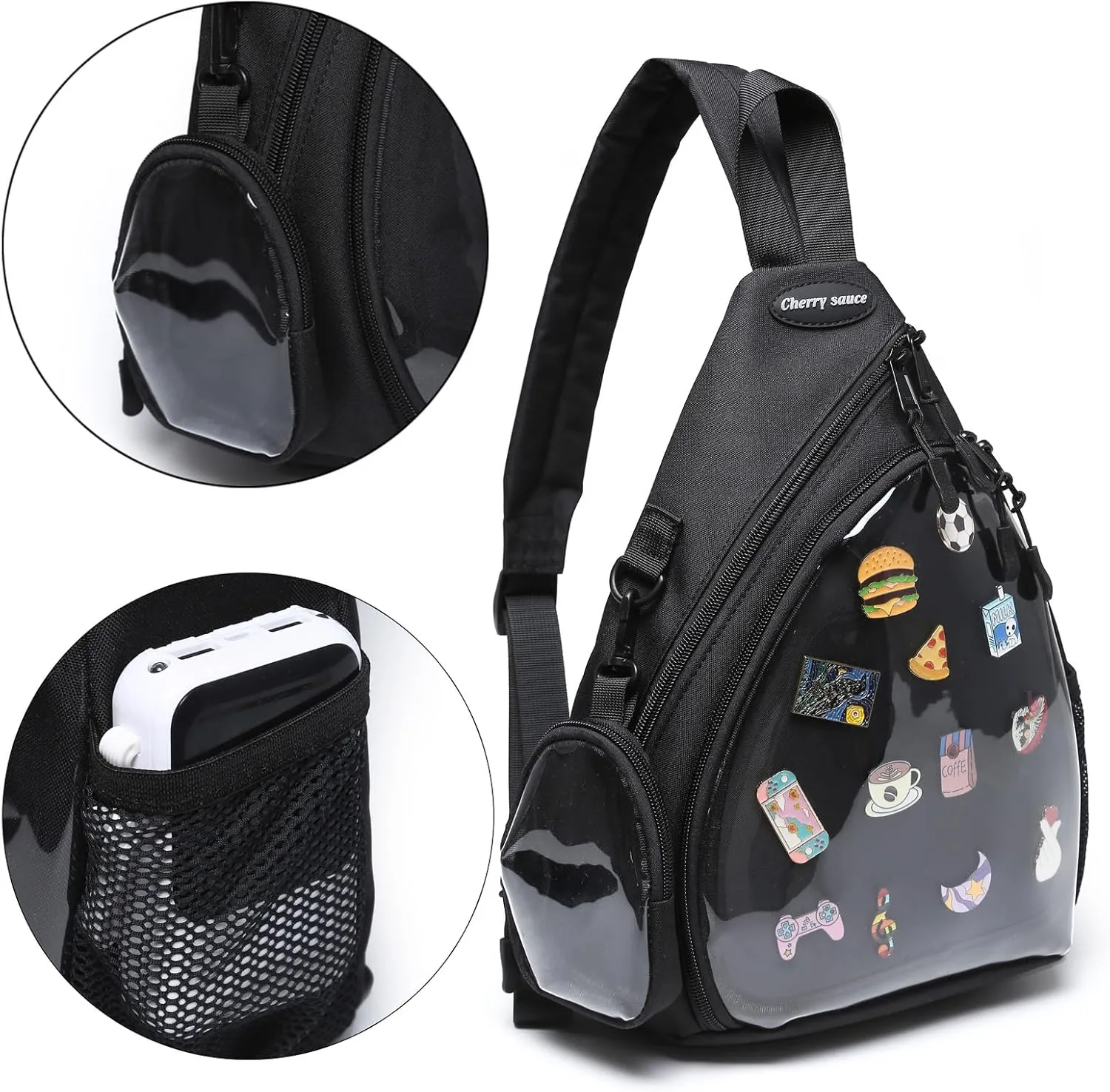 Oxford Ita Bag Kawaii Pin Display Chest Pack Single Shoulder Bag Sport Backpack Hiking Daypack, Large