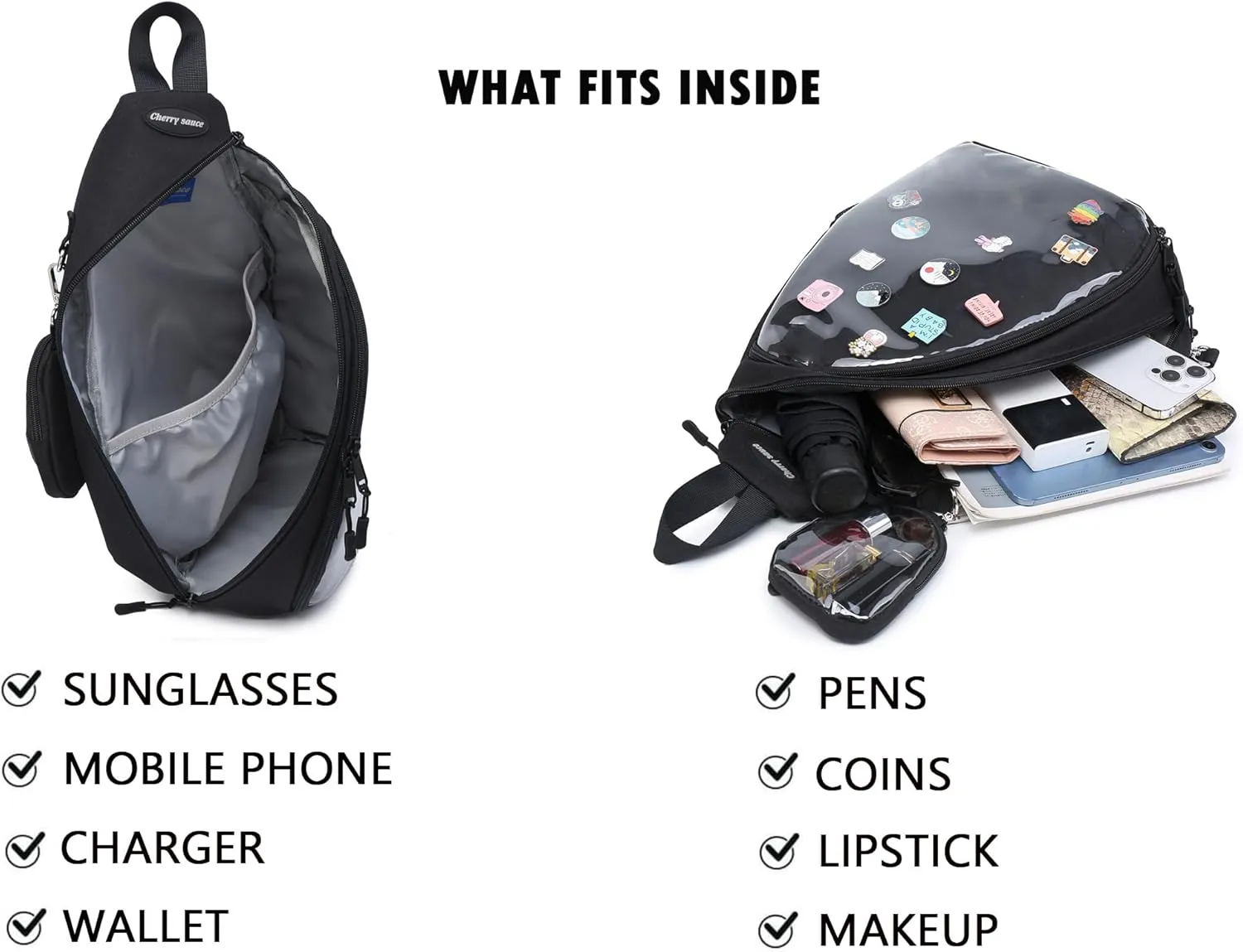 Oxford Ita Bag Kawaii Pin Display Chest Pack Single Shoulder Bag Sport Backpack Hiking Daypack, Medium
