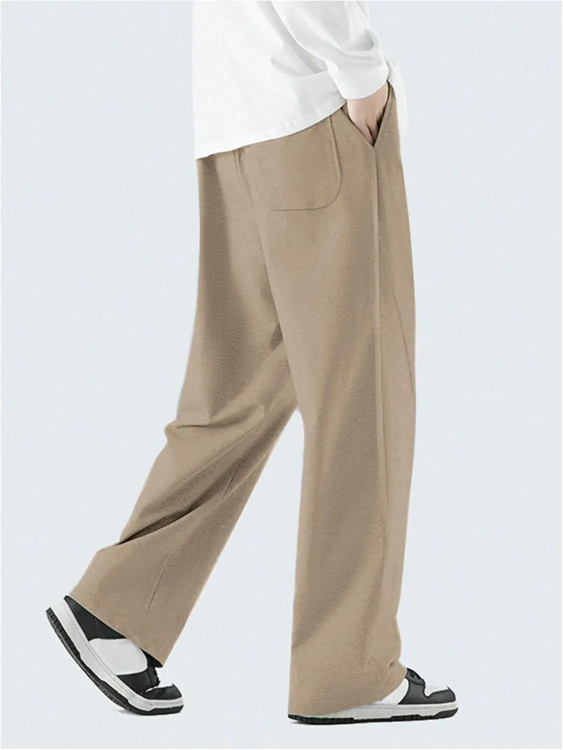 OYOANGLE Men's Drawstring Elastic Waist Baggy Sweatpants Y2K Loose Wide Leg Long Pants with Pocket