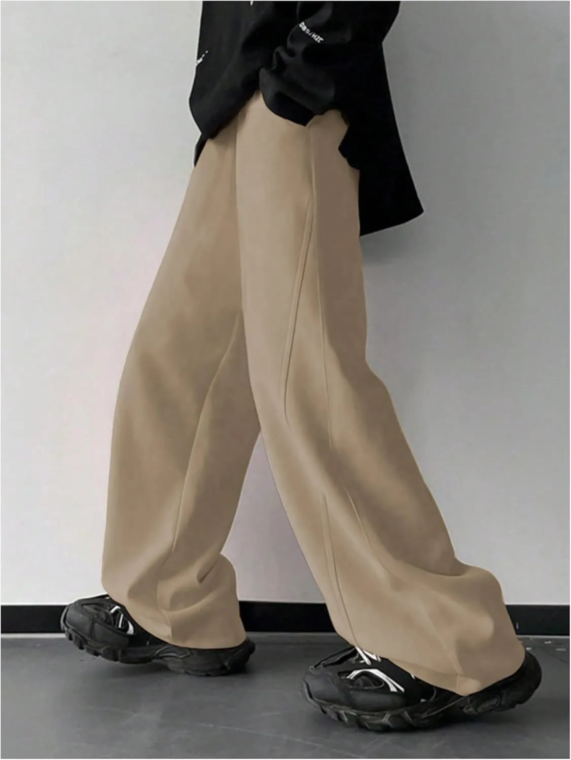 OYOANGLE Men's Drawstring Elastic Waist Baggy Sweatpants Y2K Loose Wide Leg Long Pants with Pocket