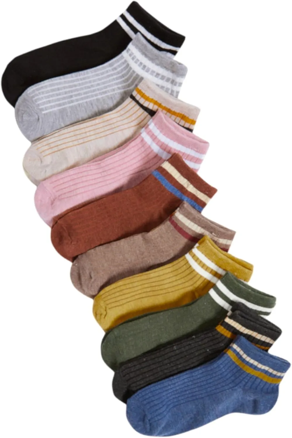 OYOANGLE Women's 10 Pairs Vintage Striped Ankle Socks Athletic Sport Casual Crew Socks