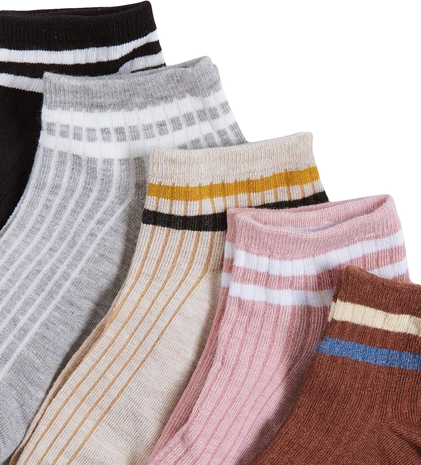 OYOANGLE Women's 10 Pairs Vintage Striped Ankle Socks Athletic Sport Casual Crew Socks