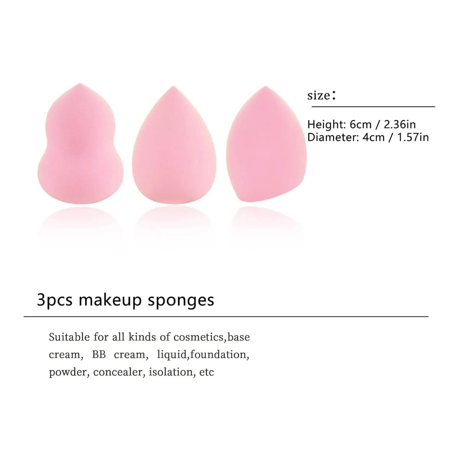 Pack pink makeup sponge Beauty Egg Makeup Puff multi-shape sponge, portable individually packaged(Pink)