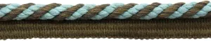 Package of 8 Yards|Elaborate 3/8 inch Spa Blue, Mocha Brown, Chocolate Veranda Collection Trim Cord with Sewing Lip|Style# 0038V|Color: Mocha Blue - VNT34 (24 Feet / 7.3 Meters)