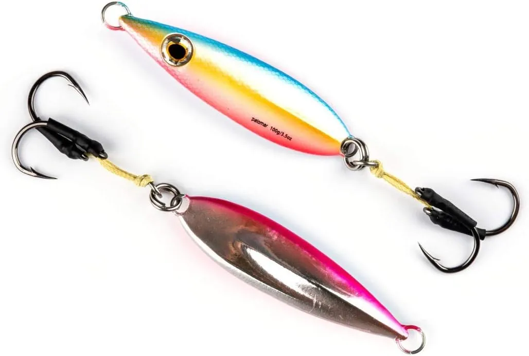 Palomar Fishing Flat Fall Jig Slow Pitch Vertical Ocean Lure | MUSTAD Hooks-Owner Rings | Kevlar Assist Cord | 10 Colors-5 Weights | 6-Pack / 2-Pack Bulk Prices | Next-Gen Graphene Paint | USA Owned