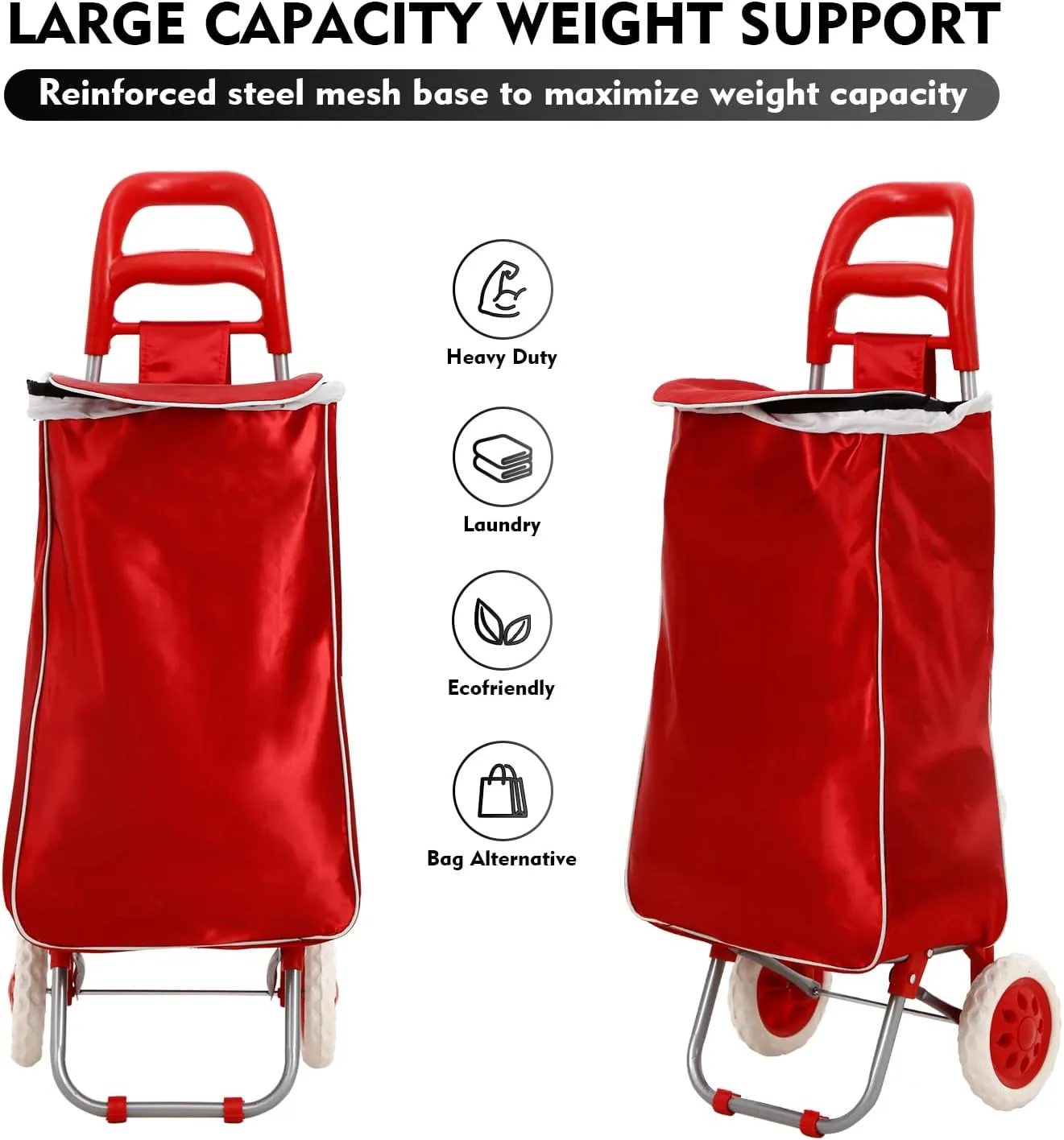 Panana Shopping Truck Folding Grocery Bag 2 Wheels Foldable Cart Hand Truck Storage Carts (Red)