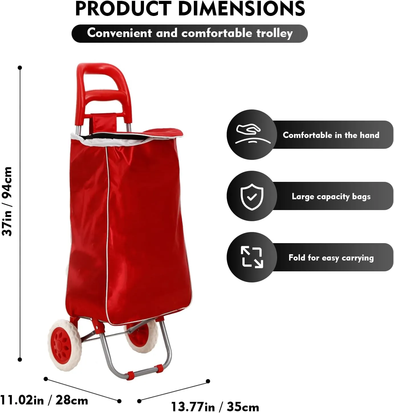 Panana Shopping Truck Folding Grocery Bag 2 Wheels Foldable Cart Hand Truck Storage Carts (Red)