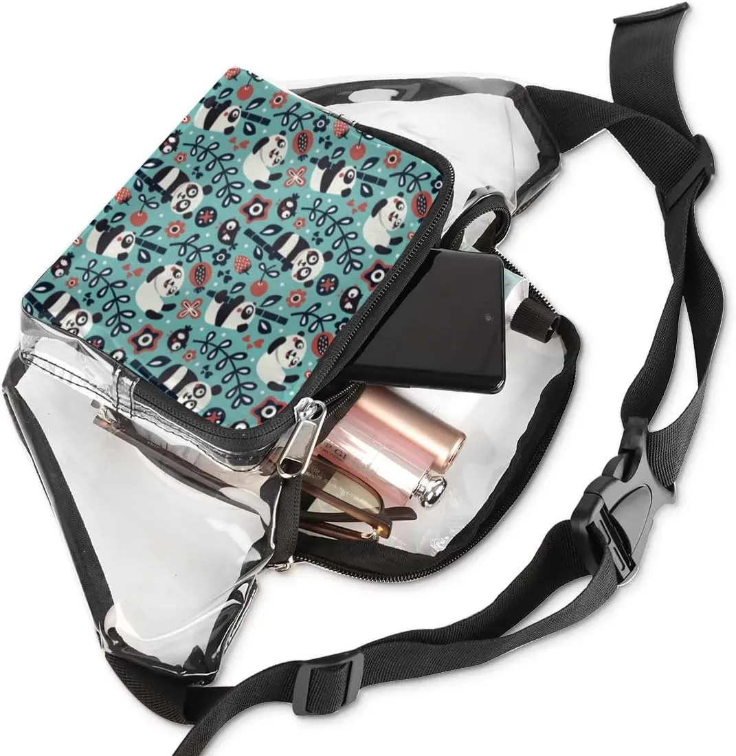 Panda Flower Clear Fanny Pack Stadium Approved Clear Crossbody Belt Bag for Women Men Transparent Waist Bag with Adjustable Strap for Concerts Sports Events Travel