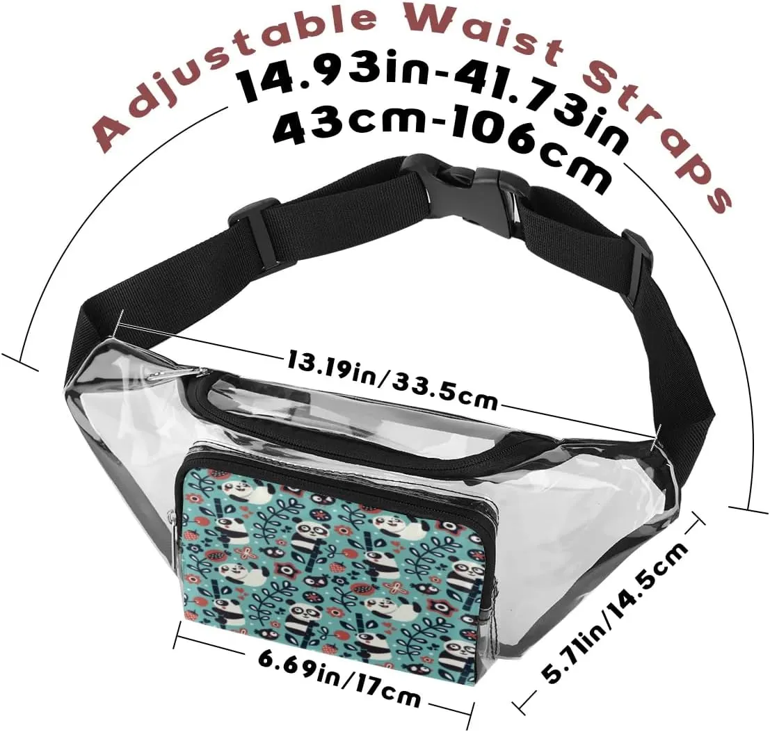 Panda Flower Clear Fanny Pack Stadium Approved Clear Crossbody Belt Bag for Women Men Transparent Waist Bag with Adjustable Strap for Concerts Sports Events Travel
