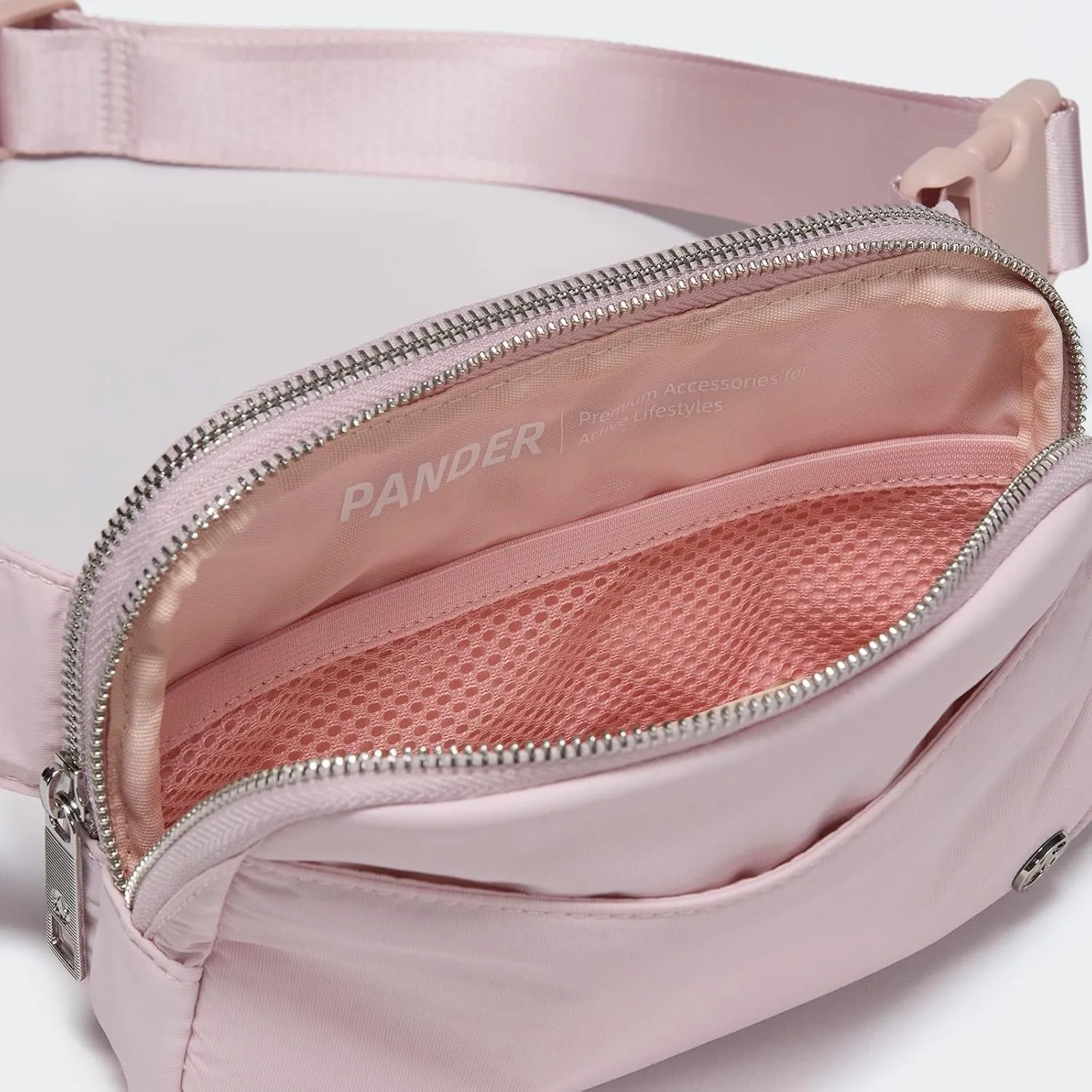 Pander Everywhere Belt Bag for Women, 5 Zipper Pockets Nylon Crossbody Fanny Pack Purse (Pink).