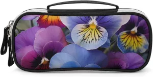 Pansy Perfection Leather Makeup Bag Portable Small Cosmetic Organizer Waterproof Toiletry Bags Brushes Pencils And Travel Make Up Accessories
