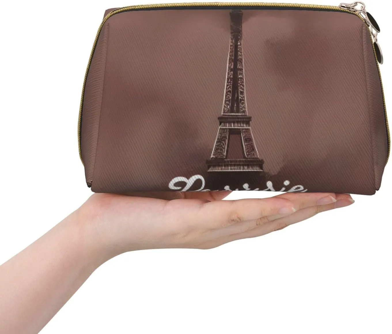 Parisian Coffee Eiffel Tower Travel Toiletry Organizer, Portable Makeup Bag For Women