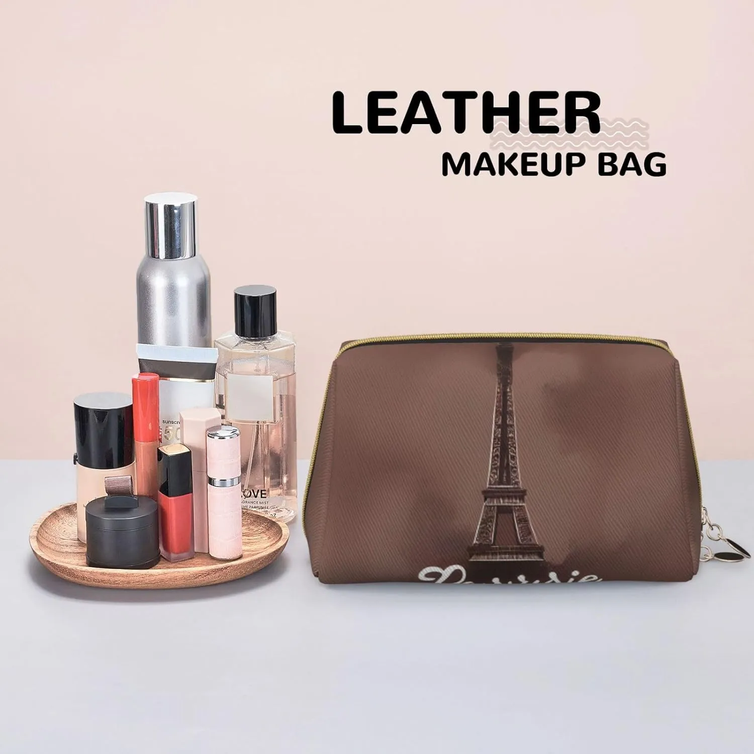 Parisian Coffee Eiffel Tower Travel Toiletry Organizer, Portable Makeup Bag For Women