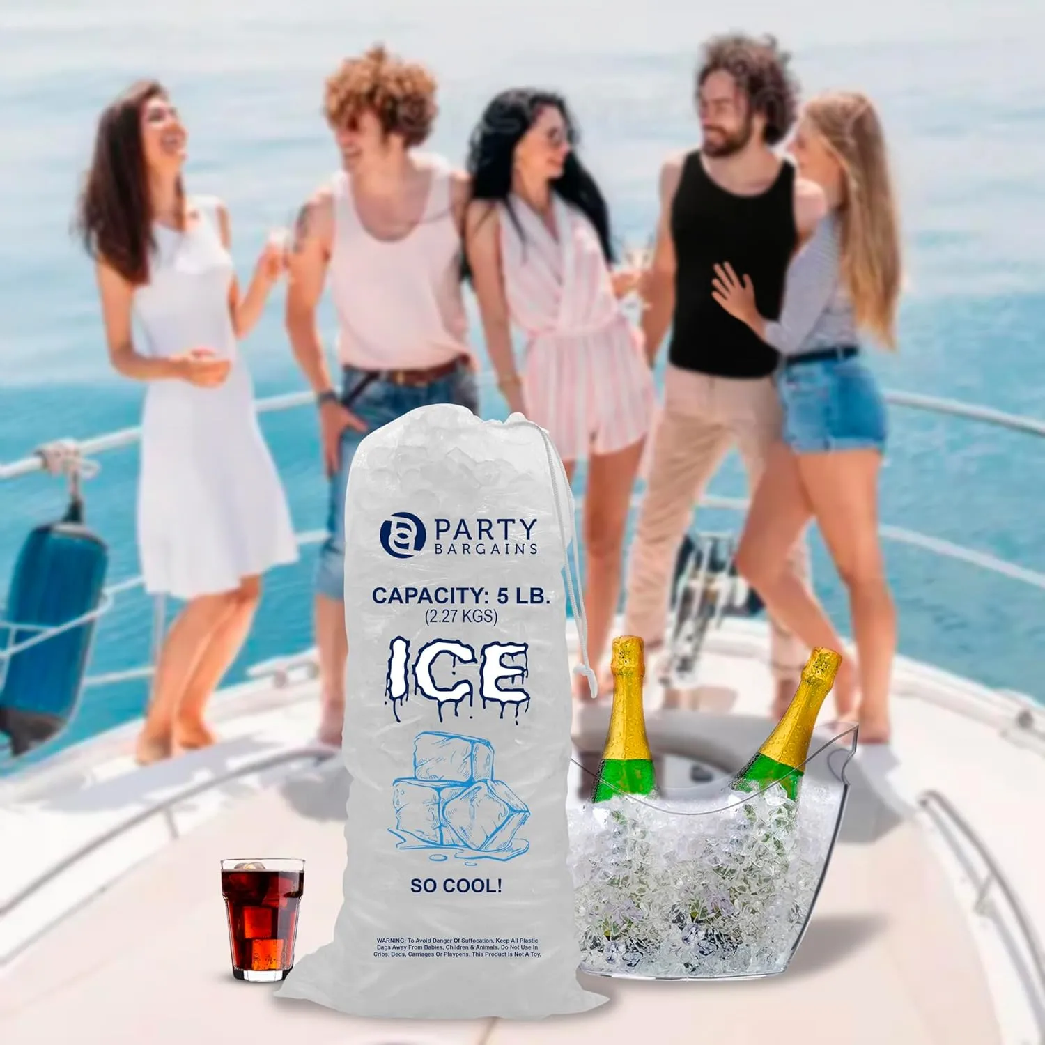 Party Bargains 5 lb Plastic Drawstring Ice Bags 17"x9" (50 Count)