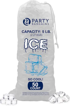 Party Bargains 5 lb Plastic Drawstring Ice Bags 17"x9" (50 Count)