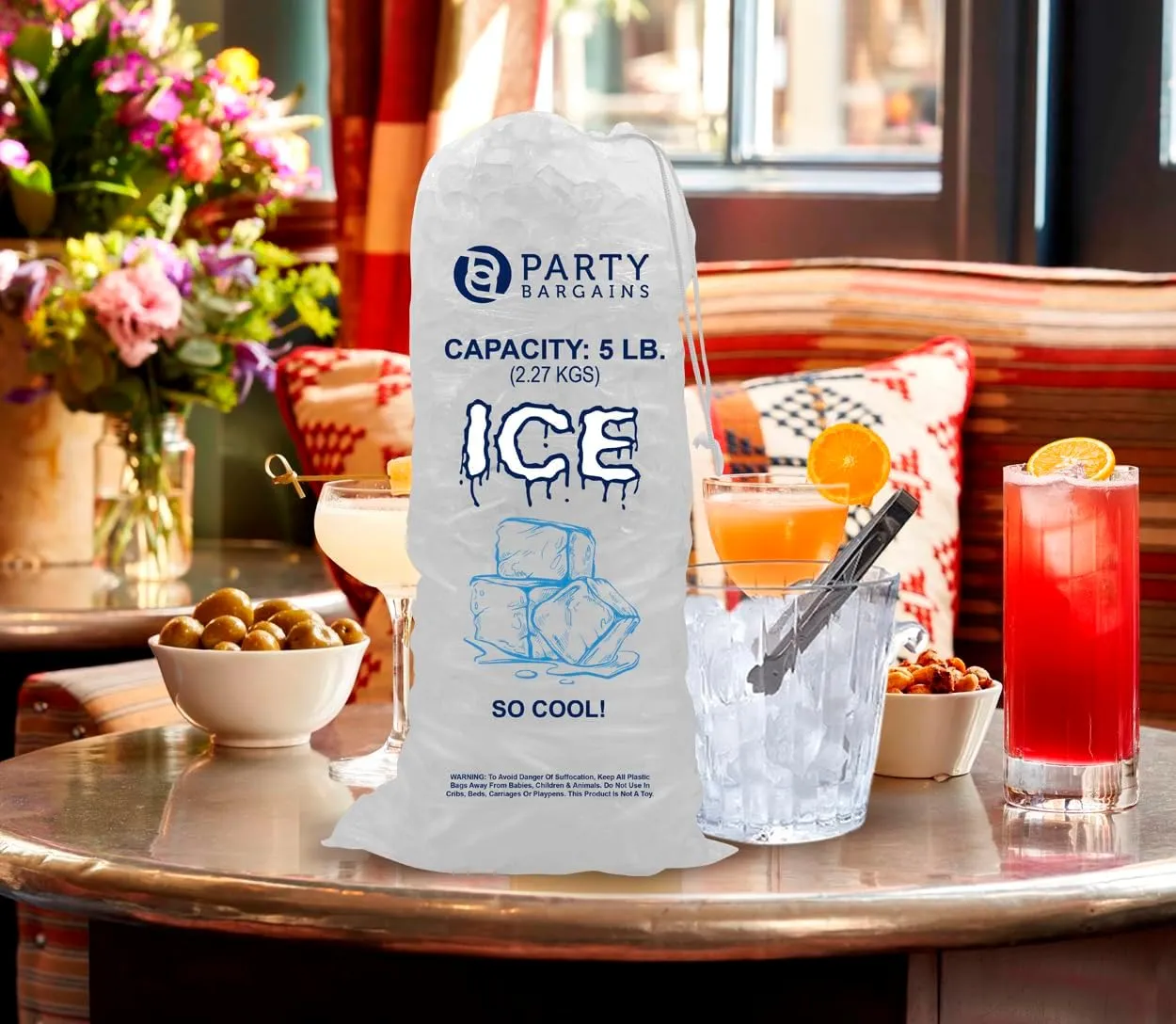 Party Bargains 5 lb Plastic Drawstring Ice Bags 17"x9" (50 Count)