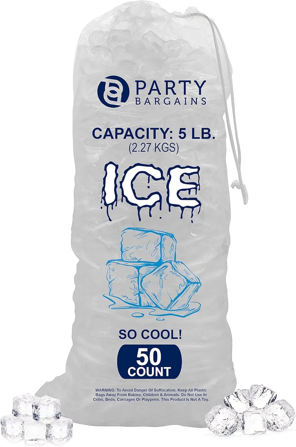 Party Bargains 5 lb Plastic Drawstring Ice Bags 17"x9" (50 Count)