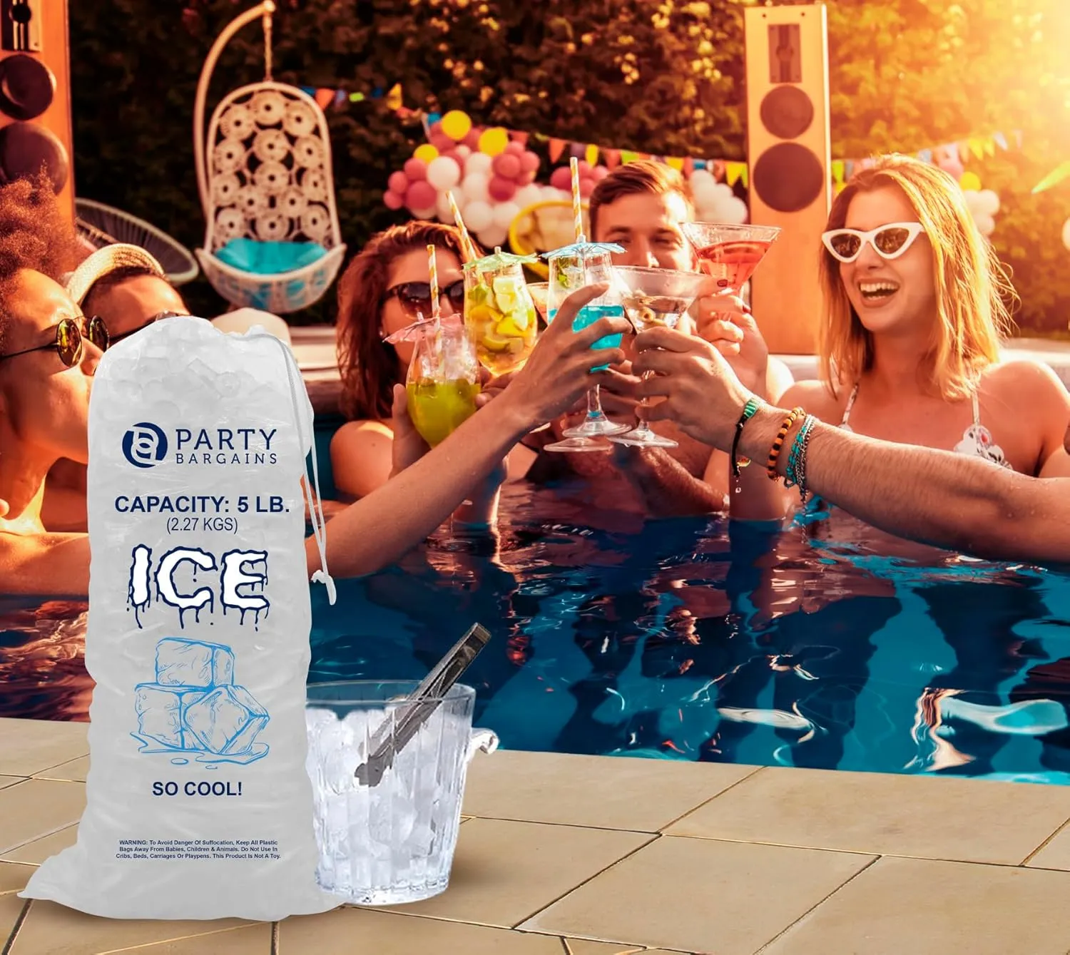 Party Bargains 5 lb Plastic Drawstring Ice Bags 17"x9" (50 Count)
